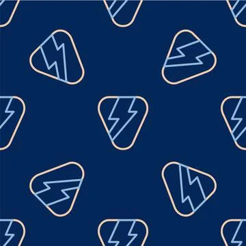 Line Guitar pick icon isolated seamless pattern on blue background. Musical Stock Illustration