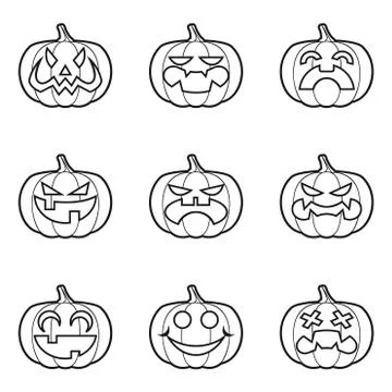 Line Halloween Pumpkins Illustrazione stock