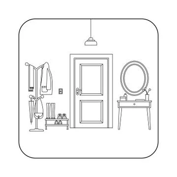 Line hallway interior with door. Stock Illustration