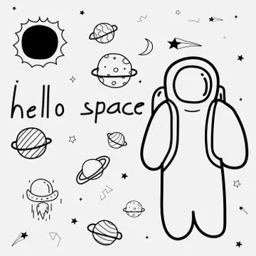 Line Hand Drawn Doodle Space Background. Stock Illustration