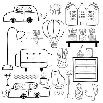 Line Hand Drawn Doodle Vector Set. Vector Illustration. Stock Illustration