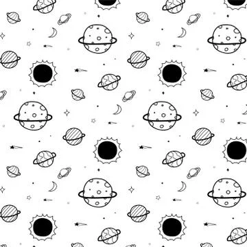 Line Hand Drawn Space Pattern Background. Stock Illustration