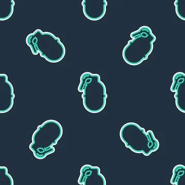 Line Hand grenade icon isolated seamless pattern on black background. Bomb Illustrazione stock