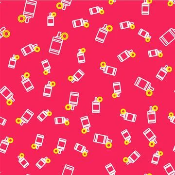 Line Hand grenade icon isolated seamless pattern on red background. Bomb Stockillustratie