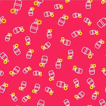 Line Hand grenade icon isolated seamless pattern on red background. Bomb 스톡 일러스트