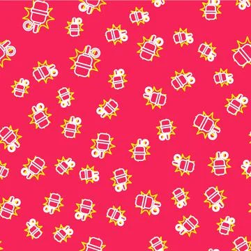 Line Hand grenade icon isolated seamless pattern on red background. Bomb Stock Illustration