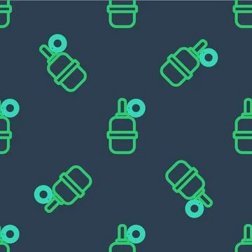 Line Hand grenade icon isolated seamless pattern on blue background. Bomb Stockillustratie