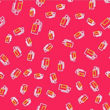 Line Hand grenade icon isolated seamless pattern on red background. Bomb Illustrazione stock