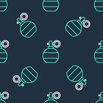 Line Hand grenade icon isolated seamless pattern on black background. Bomb Illustrazione stock