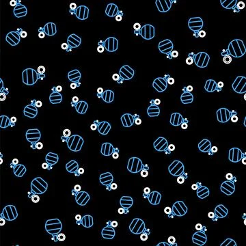 Line Hand grenade icon isolated seamless pattern on black background. Bomb 库存插图