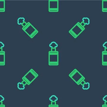 Line Hand grenade icon isolated seamless pattern on blue background. Bomb exp Stock Illustration