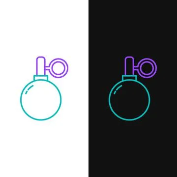 Line Hand grenade icon isolated on white and black background. Bomb explosion Stock Illustration