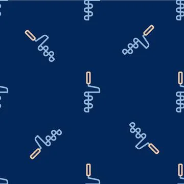 Line Hand ice drill for winter fishing icon isolated seamless pattern on blue Stock Illustration