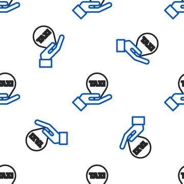 Line Hand on map pointer with taxi icon isolated seamless pattern on white Stock Illustration