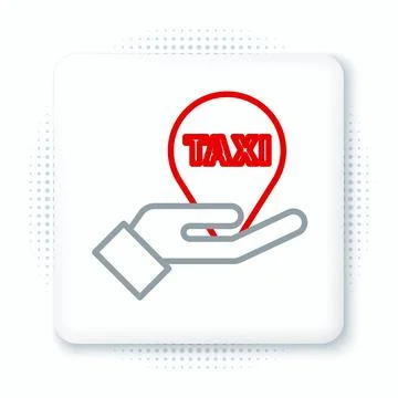 Line Hand on map pointer with taxi icon isolated on white background. Location Stock Illustration