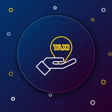 Line Hand on map pointer with taxi icon isolated on blue background. Location イラスト素材