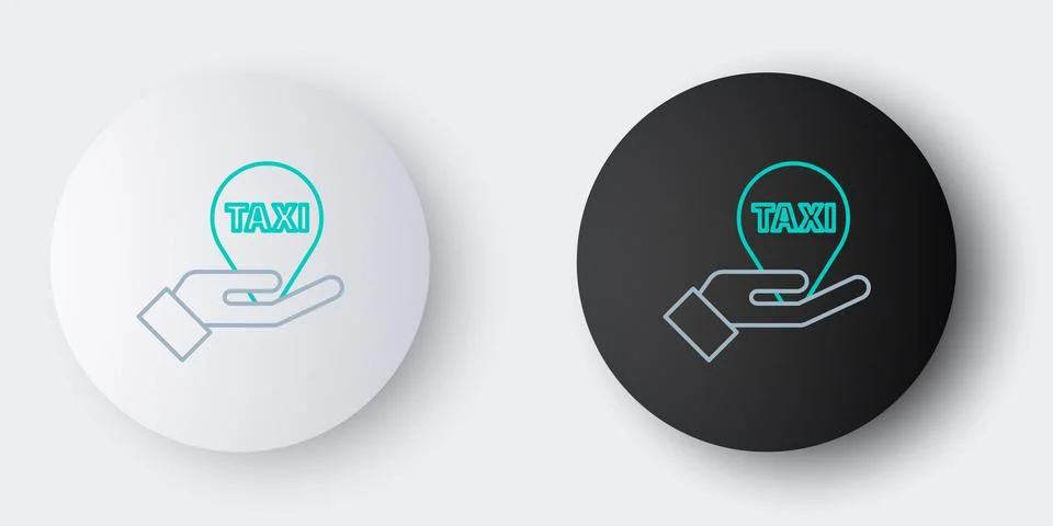 Line Hand on map pointer with taxi icon isolated on grey background. Location 스톡 일러스트