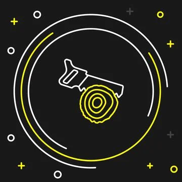Line Hand saw and log icon isolated on black background. Colorful outline Stock Illustration