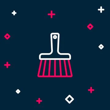 Line Handle broom icon isolated on blue background. Cleaning service concept Illustration