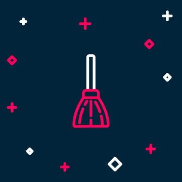 Line Handle broom icon isolated on blue background. Cleaning service concept Illustration