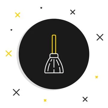 Line Handle broom icon isolated on white background. Cleaning service concept Illustration