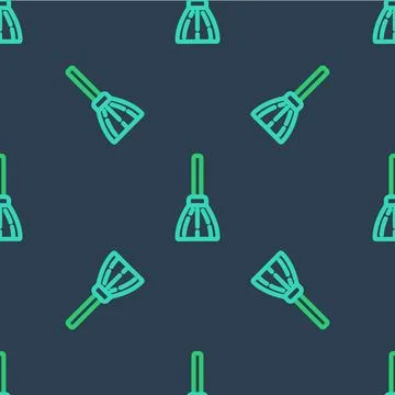Line Handle broom icon isolated seamless pattern on blue background. Cleani.. Stock Illustration