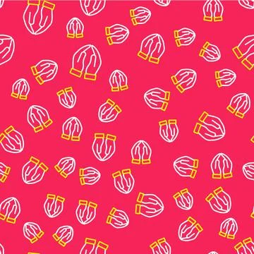 Line Hands in praying position icon isolated seamless pattern on red background 스톡 일러스트