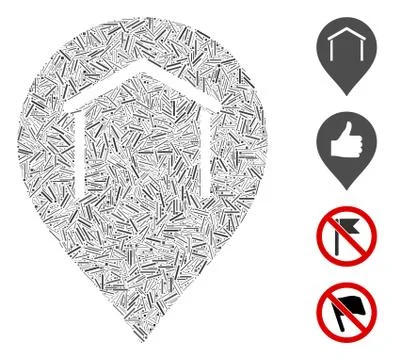 Line Hangar Map Marker Icon Vector Collage Ilustração Stock