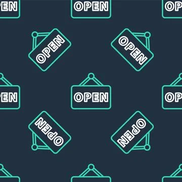 Line Hanging sign with text Open door icon isolated seamless pattern on bla.. 库存插图