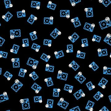 Line Hard disk drive and lock icon isolated seamless pattern on black background 스톡 일러스트