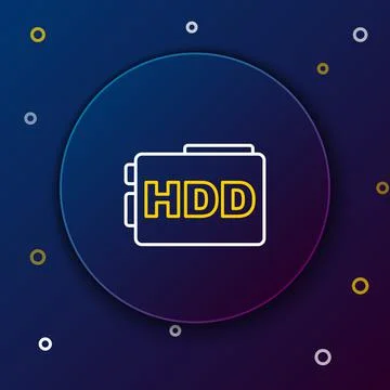 Line Hard disk drive HDD icon isolated on blue background. Colorful outline Stock Illustration