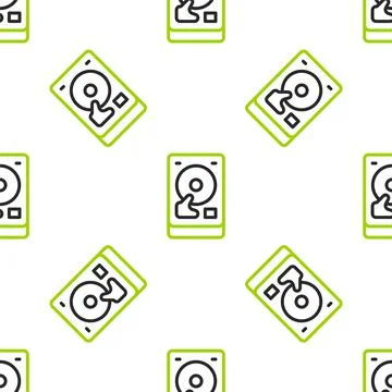 Line Hard disk drive HDD icon isolated seamless pattern on white background Stock Illustration