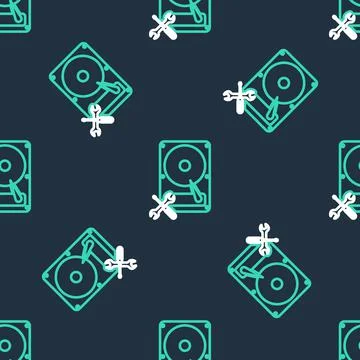 Line Hard disk drive with screwdriver and wrench icon isolated seamless pattern Stock Illustration
