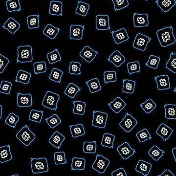 Line Hashtag speech bubble icon isolated seamless pattern on black background Stock Illustration