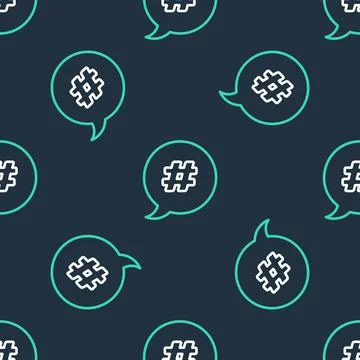 Line Hashtag speech bubble icon isolated seamless pattern on black background Stock Illustration