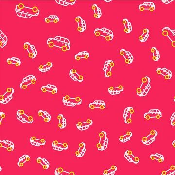 Line Hatchback car icon isolated seamless pattern on red background. Vector イラスト素材