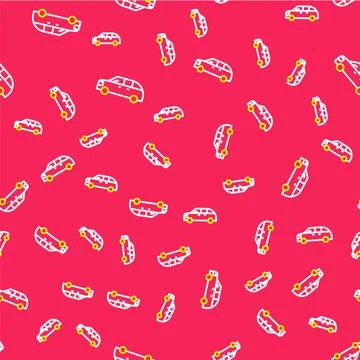 Line Hatchback car icon isolated seamless pattern on red background. Vector イラスト素材