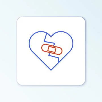 Line Healed broken heart or divorce icon isolated on white background. Shattered 库存插图