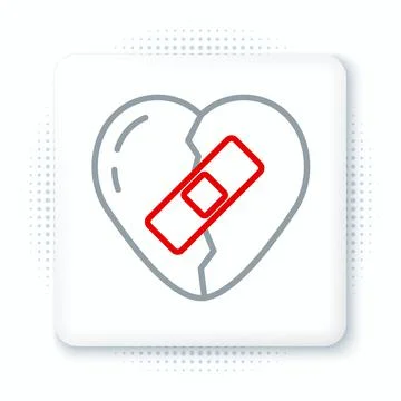 Line Healed broken heart or divorce icon isolated on white background. Shattered Ilustración de archivo