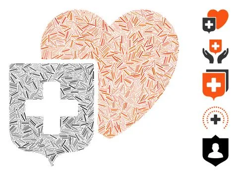 Line Heart Shield Icon Vector Collage Stock Illustration