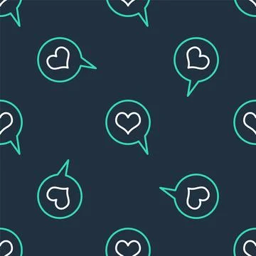 Line Heart in speech bubble icon isolated seamless pattern on black background 스톡 일러스트