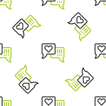 Line Heart in speech bubble icon isolated seamless pattern on white background Stock Illustration