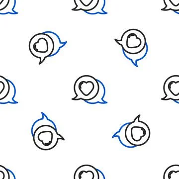 Line Heart in speech bubble icon isolated seamless pattern on white background 库存插图