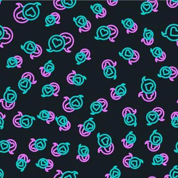 Line Heart in speech bubble icon isolated seamless pattern on black background 库存插图