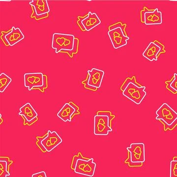 Line Heart in speech bubble icon isolated seamless pattern on red background 스톡 일러스트
