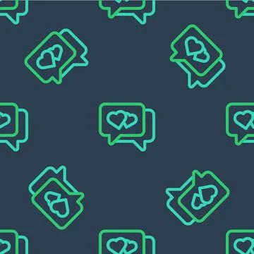Line Heart in speech bubble icon isolated seamless pattern on blue background 库存插图
