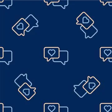 Line Heart in speech bubble icon isolated seamless pattern on blue backgrou.. Stock Illustration