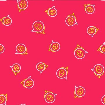 Line Heart in speech bubble icon isolated seamless pattern on red backgroun.. Stock Illustration