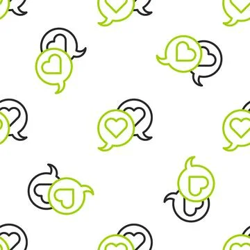 Line Heart in speech bubble icon isolated seamless pattern on white backgro.. Illustrazione stock