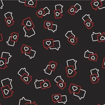 Line Heart in speech bubble icon isolated seamless pattern on black backgro.. 스톡 일러스트